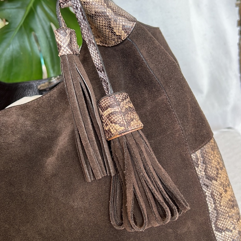CLAUDUA FIRENZE Made in Italy slouchy suede + leather combo shoulder bag - Picture 7 of 16